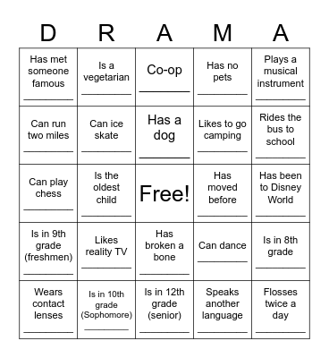 Get to know you Bingo Card