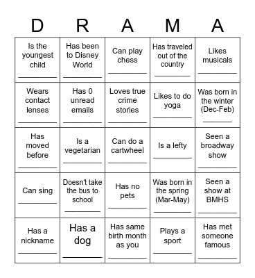 Get to know you Bingo Card