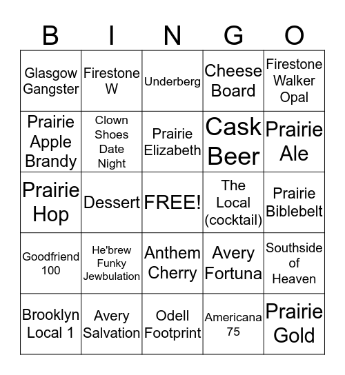 Beergo Two Bingo Card