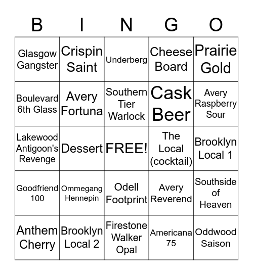 Beergo Three Bingo Card