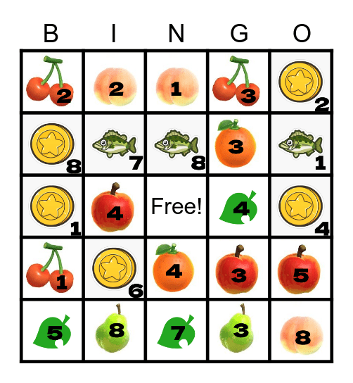 Animal Crossing Bingo Card