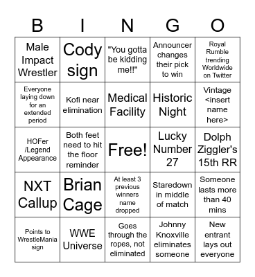 Royal Rumble 2022 Bingo Card