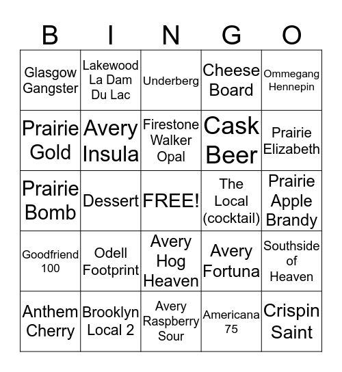 Beergo Four Bingo Card