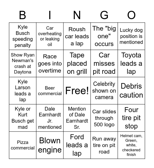 Daytona 500 Bingo Card