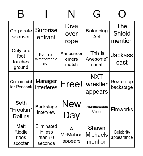 Royal Rumble Bingo! Bingo Card