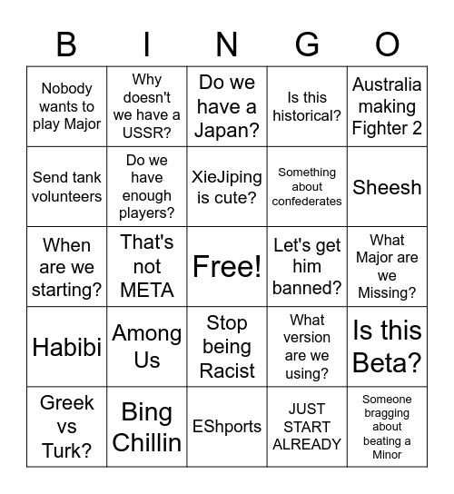 HoI4 MP Lobby Bingo Card