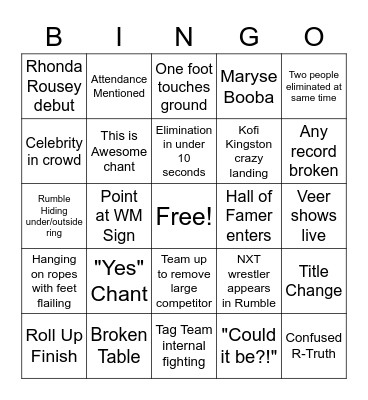 Royal Rumble 2022 OMEGALUL Bingo Card