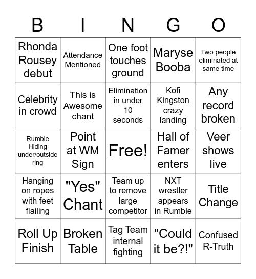 Royal Rumble 2022 OMEGALUL Bingo Card