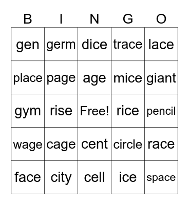 soft c and g bingo card Bingo Card