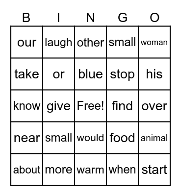 1st grade Block 4 Bingo Card