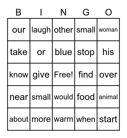 1st grade Block 4 Bingo Card