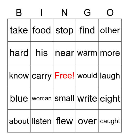 1st grade Block 4 Bingo Card