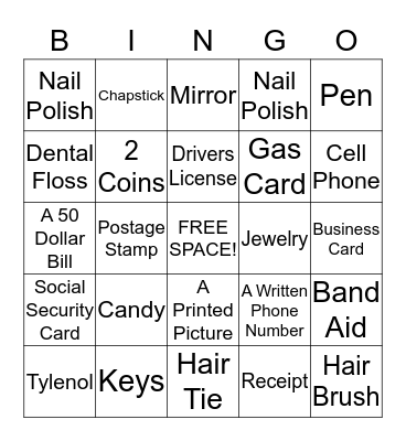 Purse and Pocket Bingo Card