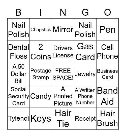 Purse and Pocket Bingo Card