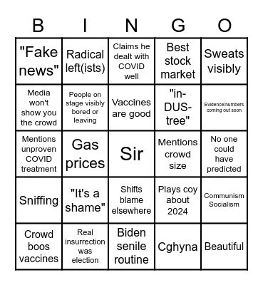 Trump Rally Bingo Card