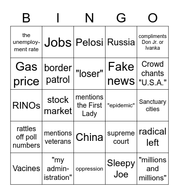 Trump Rally Bingo Card