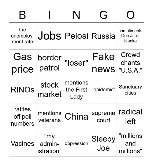 Trump Rally Bingo Card