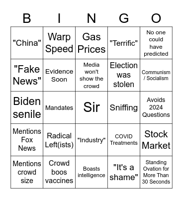 Trump Rally Bingo Card