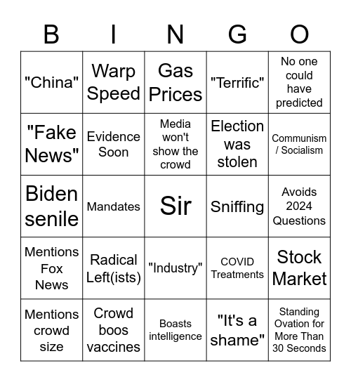 Trump Rally Bingo Card