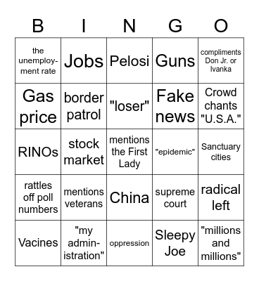 Trump Rally Bingo Card