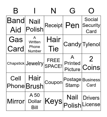 Purse and Pocket Bingo Card
