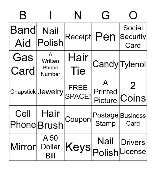 Purse and Pocket Bingo Card