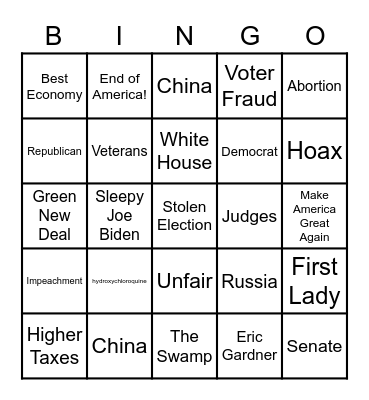 Trump Rally Bingo Card