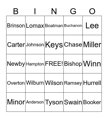 Wilson Family Reunion 2015 Bingo Card