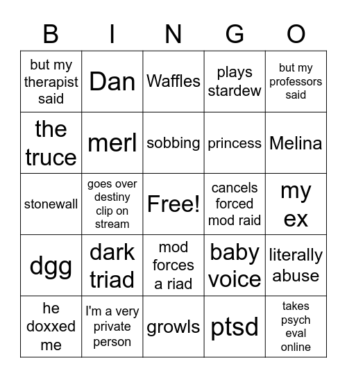 Dark Triad Bingo Card