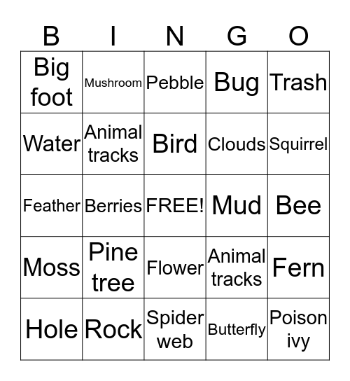 Nature Bingo Card