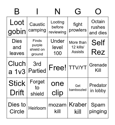 Apex Legends Bingo Card