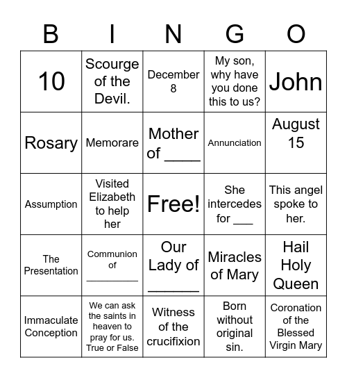Who is Mary? Lesson 19 Bingo Card