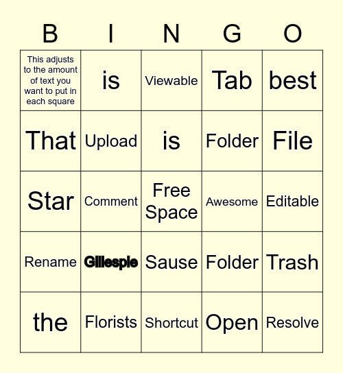 Google Docs Bingo Card