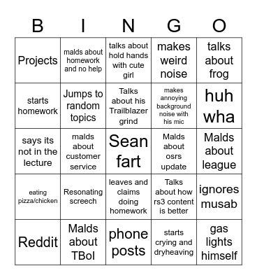 sean in voice bingo Card