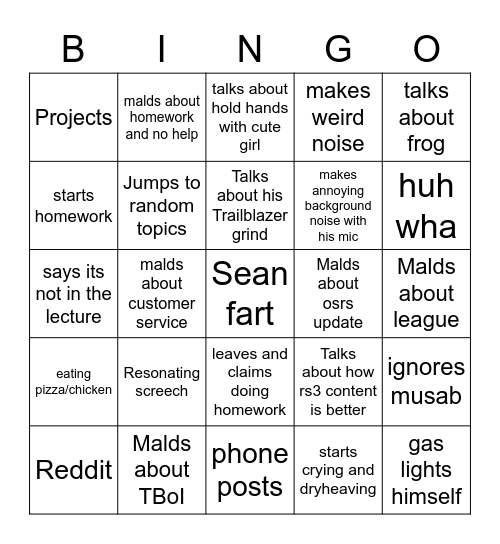 sean in voice bingo Card