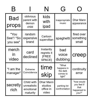 Dhar Mann Bingo Card