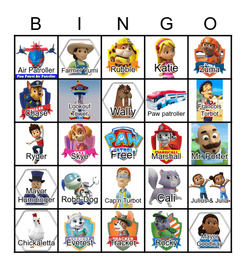 PAW PATROL Bingo Card