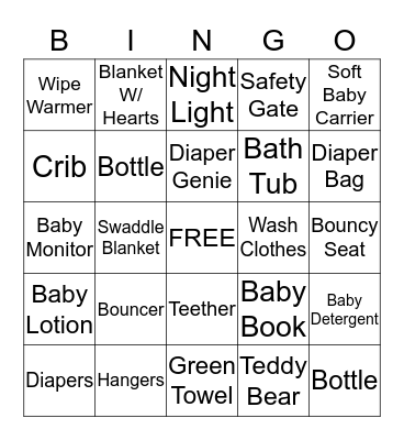 ***Baby Nova Shower*** Bingo Card