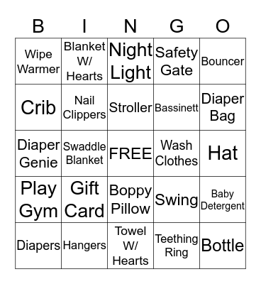 ***Baby Nova Shower*** Bingo Card