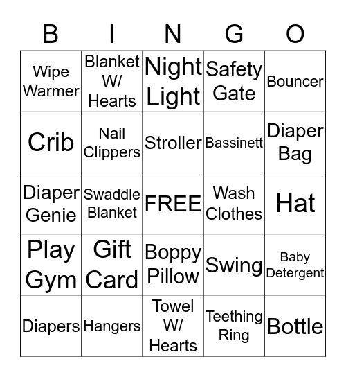 ***Baby Nova Shower*** Bingo Card