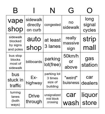stroad bingo Card