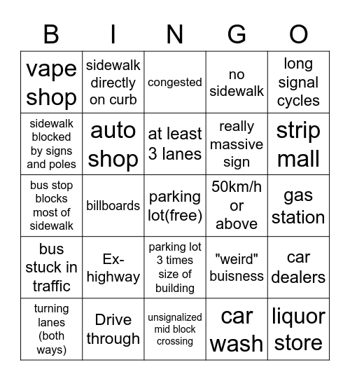 stroad bingo Card