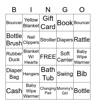 ***Baby Nova Shower*** Bingo Card
