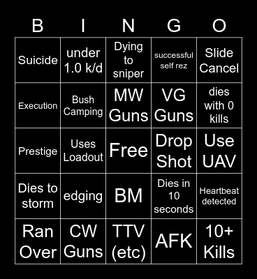 Big Puffer Warzone Bingo Card