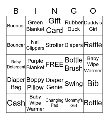 ***Baby Nova Shower*** Bingo Card