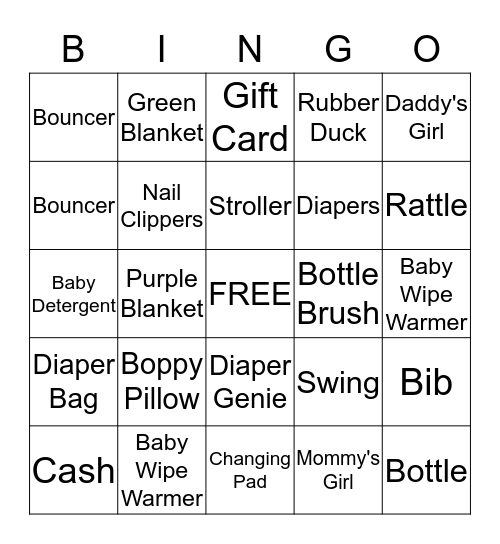 ***Baby Nova Shower*** Bingo Card
