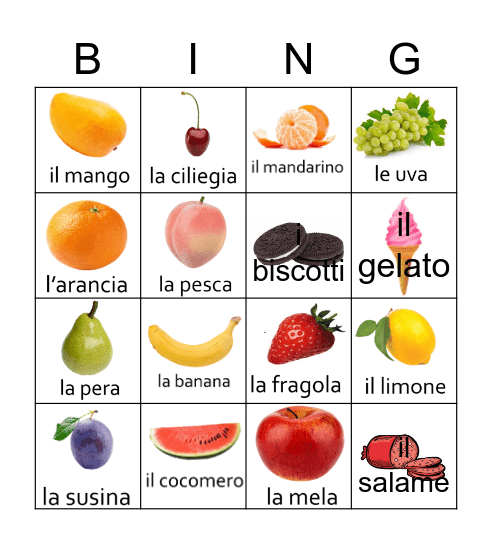 La frutta Bingo Card