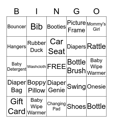 ***Baby Nova Shower*** Bingo Card