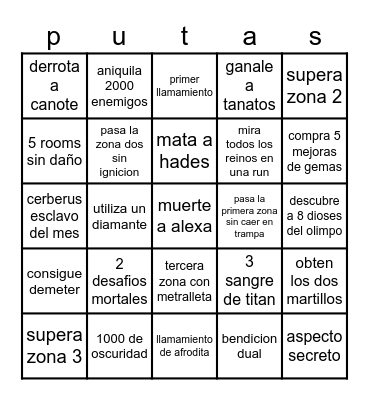 hades bingo Card