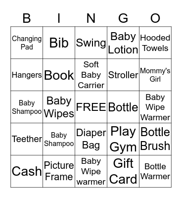 ***Baby Nova Shower*** Bingo Card